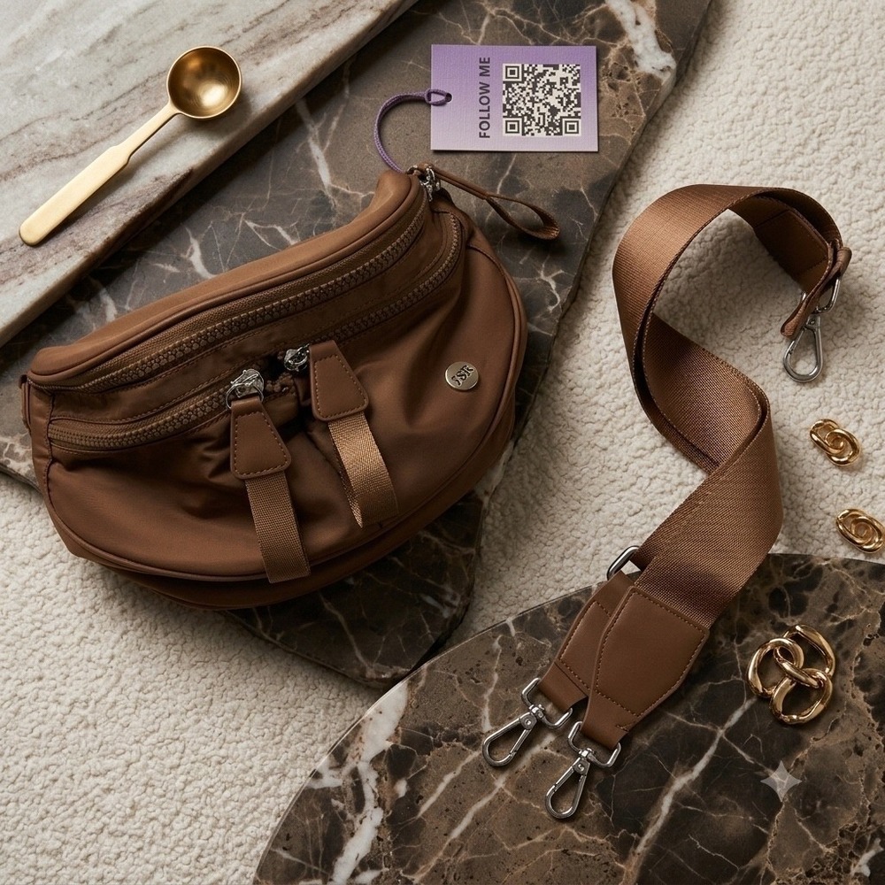 Iris & Rainbow NWT Camel Best Version Nylon Pocket Crossbody Bag Adjust Strap